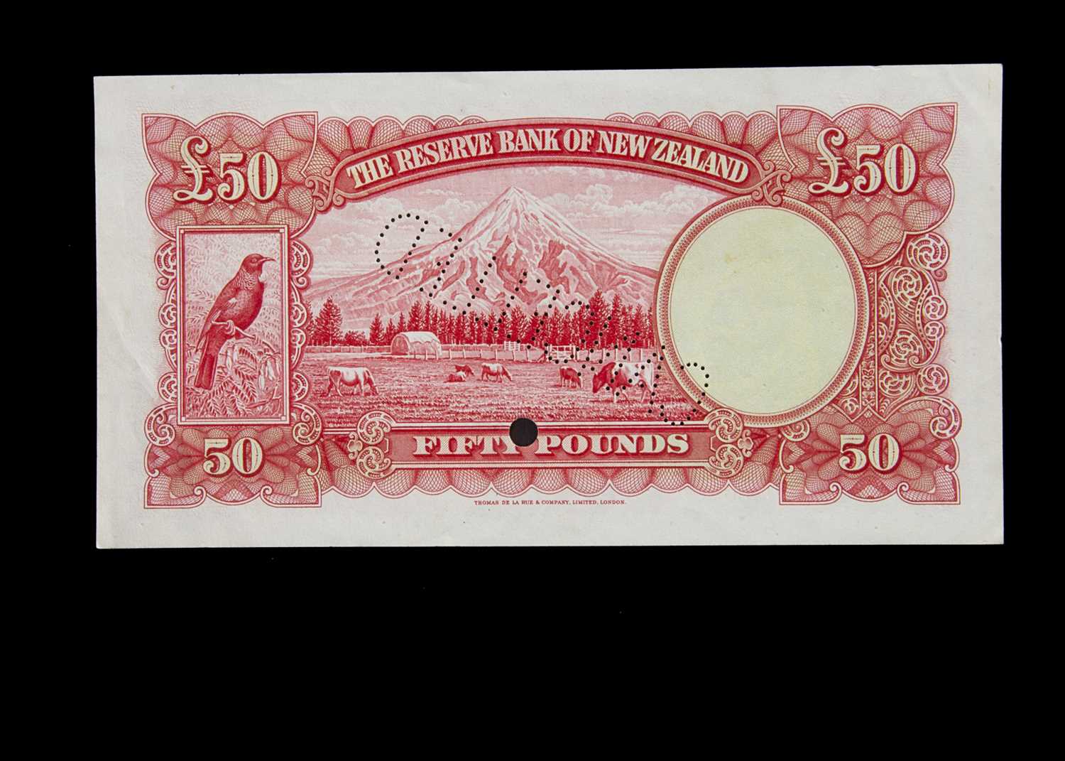 Specimen Bank Note: The Reserve Bank of New Zealand specimen 50 Pounds, - Image 2 of 2