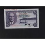 Specimen Bank Note: Reserve Bank of Malawi specimen 5 Shillings,