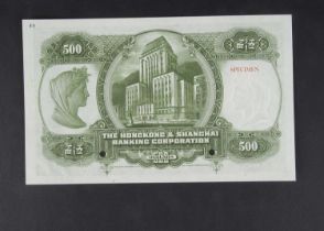 Specimen Bank Note: The Hong Kong and Shanghai Banking Corporation specimen 500 Dollars,