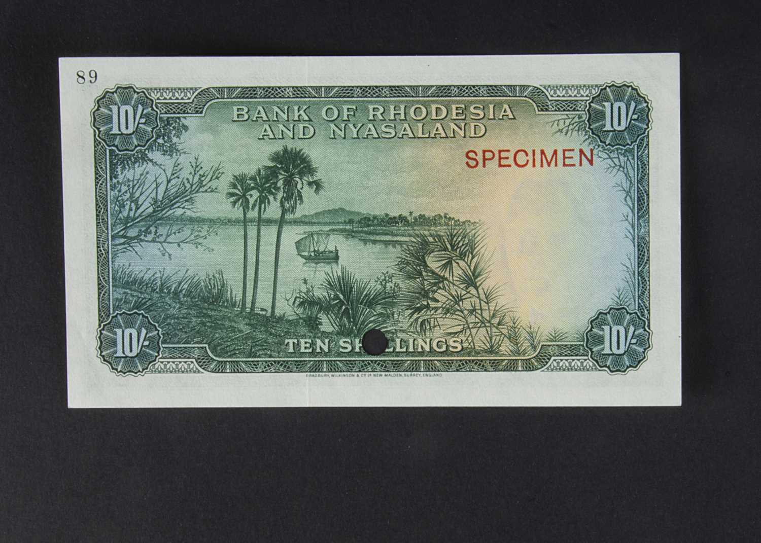 Specimen Bank Note: Bank of Rhodesia and Nyasaland specimen 10 Shillings, - Image 2 of 2