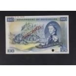 Specimen Bank Note: The Government of Seychelles specimen 100 Rupees,