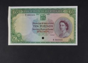 Specimen Bank Note: Bank of Rhodesia and Nyasaland specimen 10 Pounds,