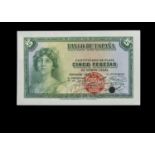 Specimen Bank Note: Spain specimen 5 Pesetas,