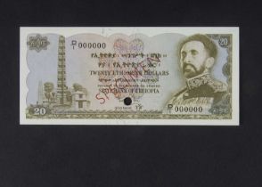 Specimen Bank Note: State Bank of Ethiopia Specimen 20 Ethiopian Dollars,