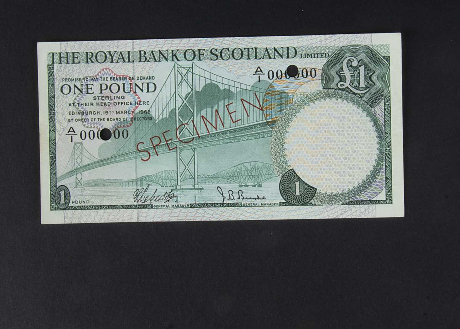 Specimen Bank Note: The Royal Bank of Scotland specimen 1 Pound,