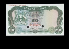 Specimen Bank Note: Bank of Uganda specimen 20 Shillings,