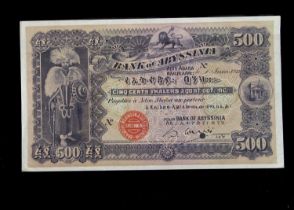 Specimen Bank Note: Abyssinia specimen 500 Thalers,