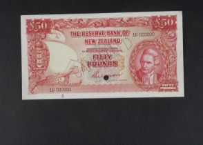 Specimen Bank Note: The Reserve Bank of New Zealand specimen 50 Pounds,