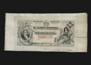 Specimen Bank Note: National Bank of Argentina specimen 100 Pesos,