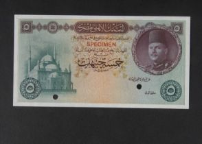 Specimen Bank Note: National Bank of Egypt specimen 5 Egyptian Pounds,