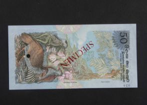 Specimen Bank Note: Central Bank of Ceylon specimen 50 Rupees,