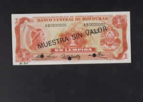 Specimen Bank Note: Central Bank of Honduras specimen 1 Lempira,