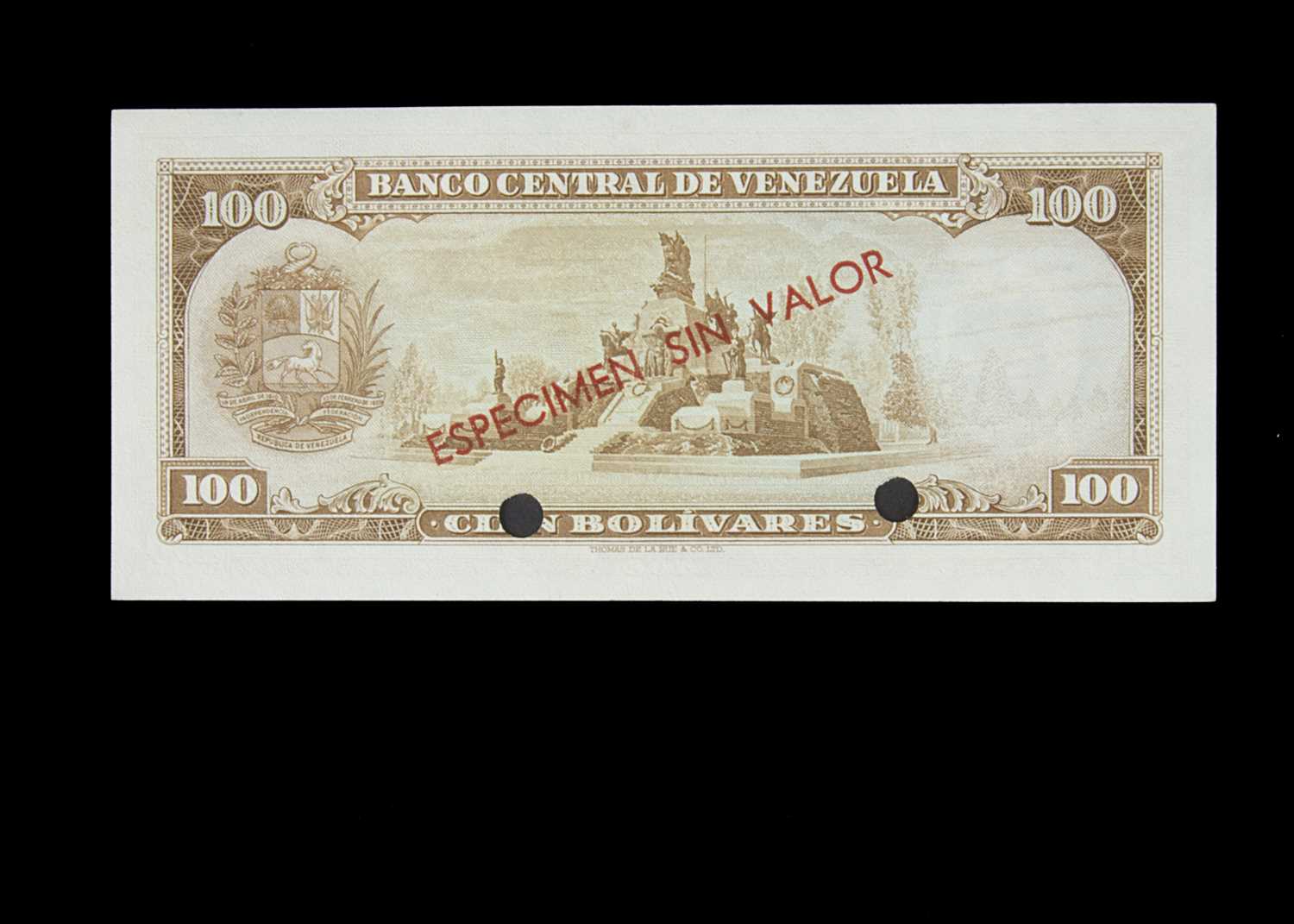 Specimen Bank Note: Central Bank of Venezuela Specimen 100 Bolivares, - Image 2 of 2