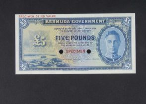 Specimen Bank Note: Bermuda Government Specimen £5 George VI,