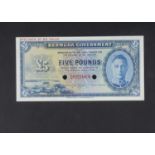 Specimen Bank Note: Bermuda Government Specimen £5 George VI,