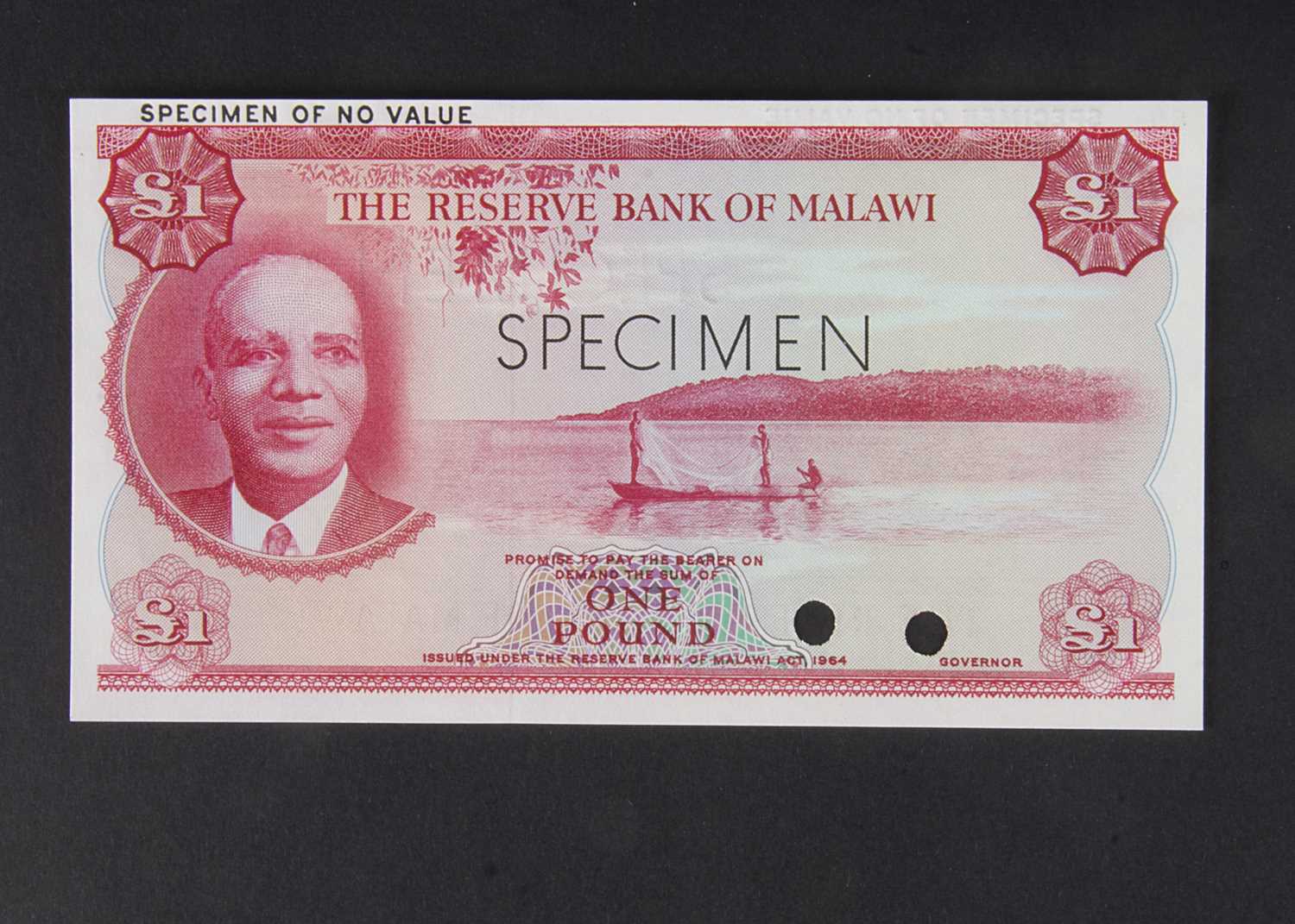 Specimen Bank Note: Reserve Bank of Malawi specimen 1 Pound,