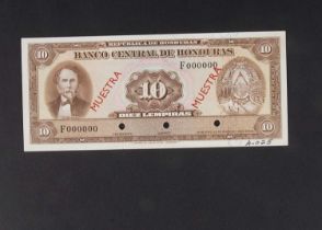 Specimen Bank Note: Central Bank of Honduras specimen 10 Lempiras,