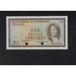 Specimen Bank Note: Luxembourg specimen 10 francs,