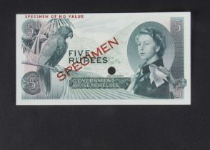 Specimen Bank Note: The Government of Seychelles specimen 5 Rupees,