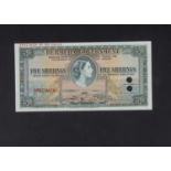 Specimen Bank Note: Bermuda Government Specimen 5 Shillings Elizabeth II,