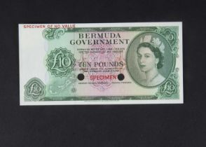 Specimen Bank Note: Bermuda Government Specimen 10 Pounds Elizabeth II,