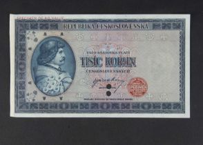 Specimen Bank Note: Czechoslovak Republic specimen 1000 Korun,