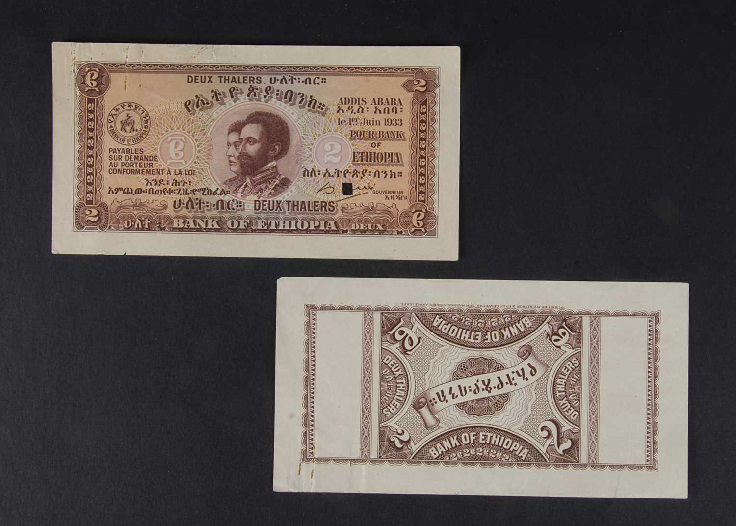 Specimen Bank Note: Bank of Ethiopia Specimen 2 Thalers,