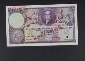 Specimen Bank Note: The Commercial Bank of Scotland specimen 5 Pounds,