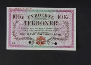 Specimen Bank Note: Denmark specimen 10 Kroner,
