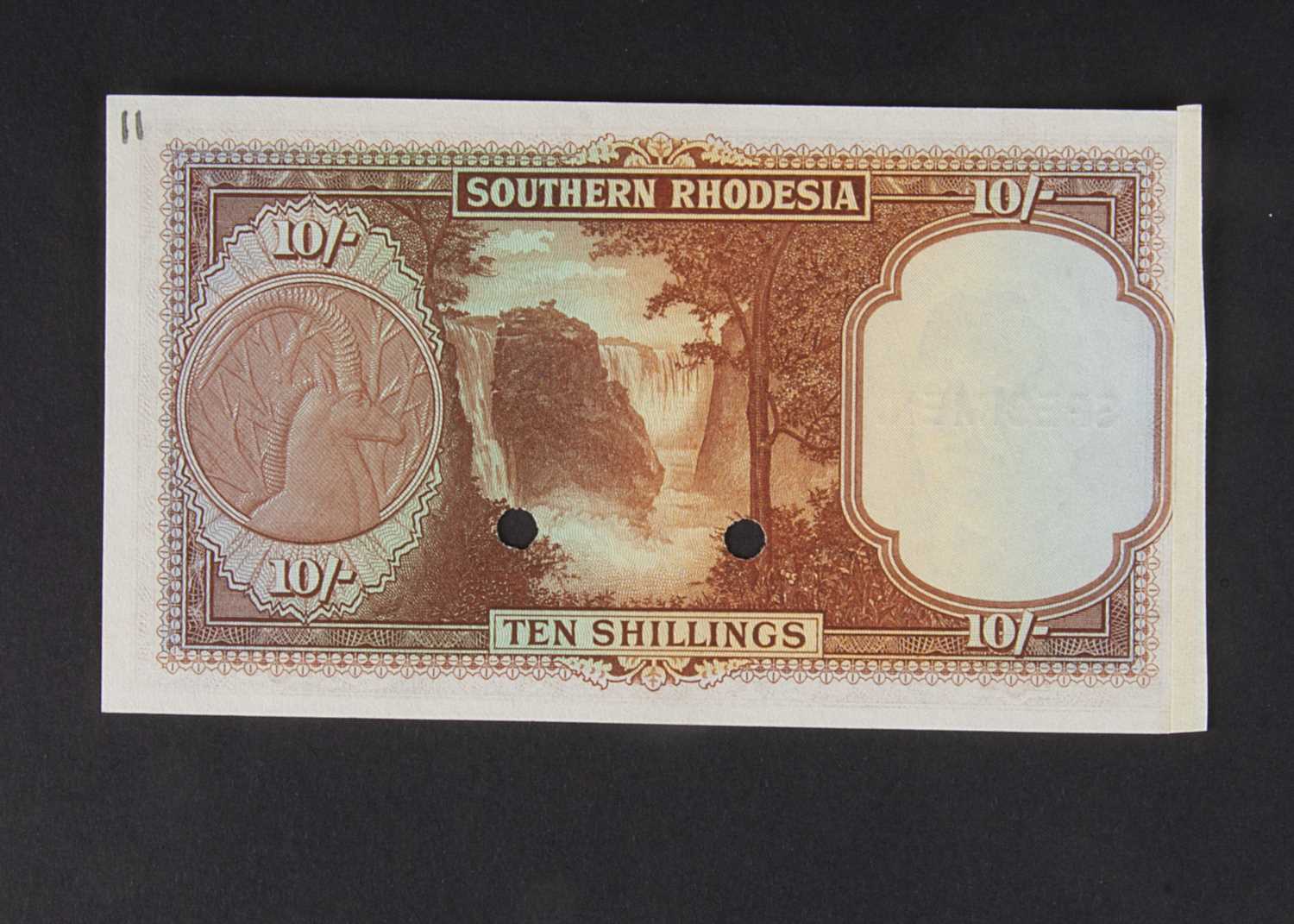 Specimen Bank Note: Southern Rhodesia specimen 10 Shillings, - Image 2 of 2