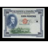 Specimen Bank Note: Spain specimen 100 Pesetas,