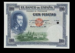 Specimen Bank Note: Spain specimen 100 Pesetas,