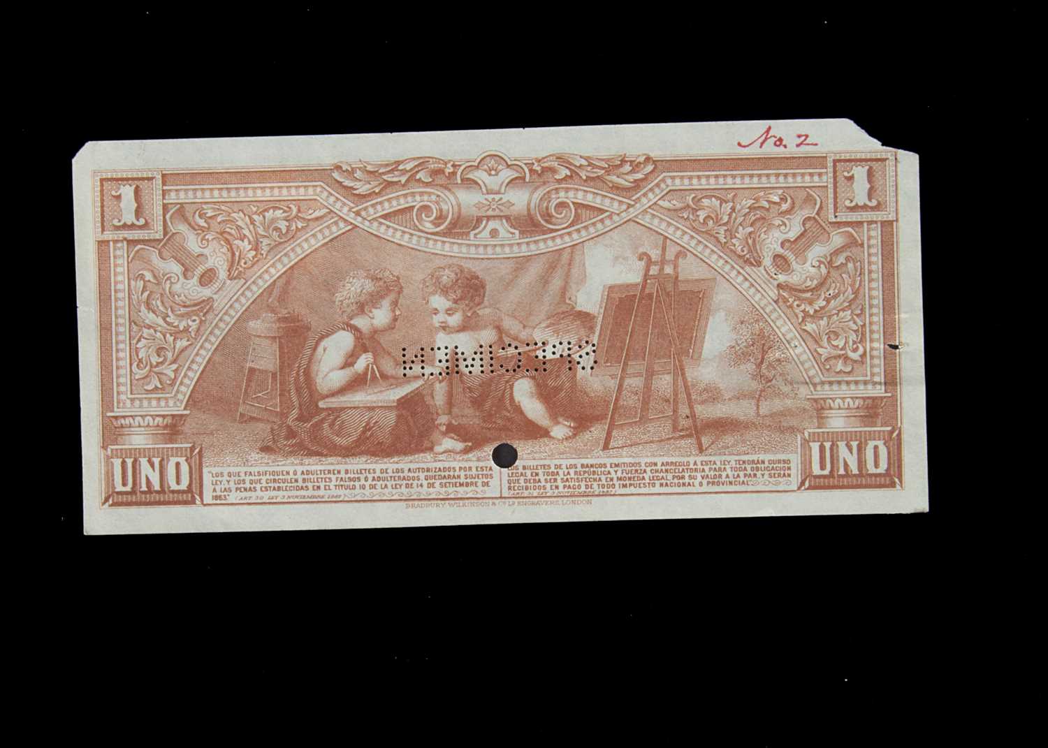 Specimen Bank Note: National Bank of Argentina specimen 1 Peso, - Image 2 of 2