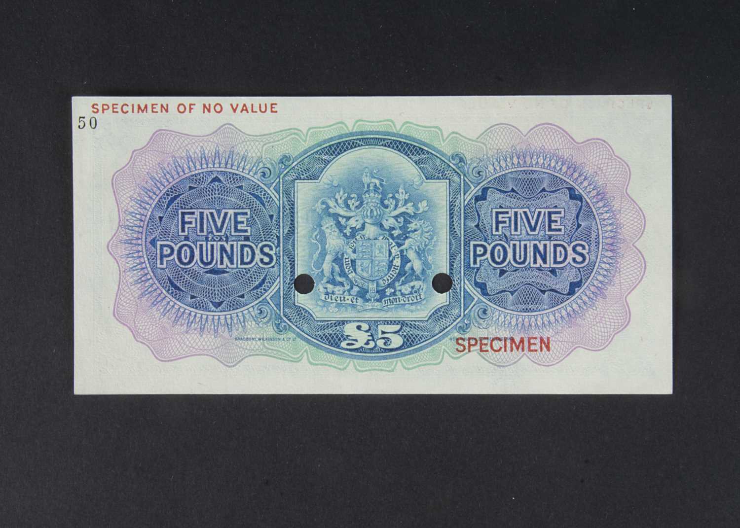 Specimen Bank Note: Bermuda Government Specimen £5 George VI, - Image 2 of 2