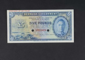 Specimen Bank Note: Bermuda Government Specimen £5 George VI,