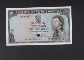 Specimen Bank Note: Reserve Bank of Rhodesia specimen 10 Shillings,