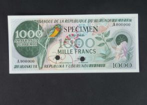 Specimen Bank Note: Burundi specimen 1000 Francs,