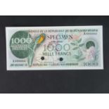 Specimen Bank Note: Burundi specimen 1000 Francs,