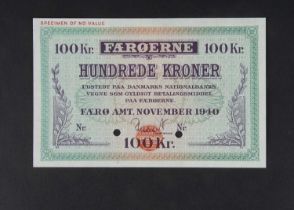 Specimen Bank Note: Denmark specimen 100 Kroner,