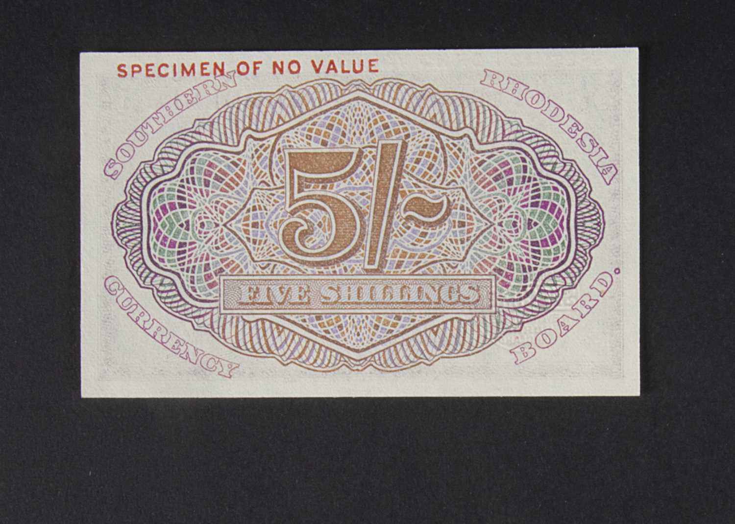 Specimen Bank Note: Southern Rhodesia specimen 5 Shillings, - Image 2 of 2