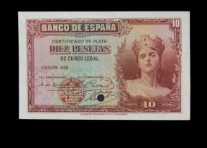Specimen Bank Note: Spain specimen 10 Pesetas,