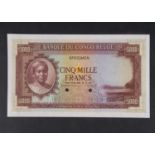 Specimen Bank Note: Belgian Congo Bank specimen 5000 Francs,