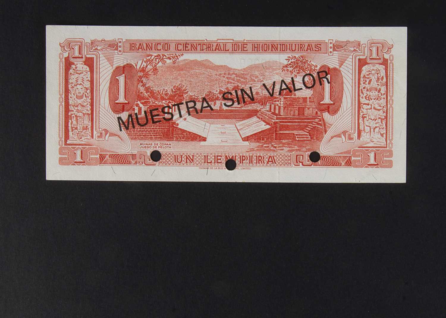 Specimen Bank Note: Central Bank of Honduras specimen 1 Lempira, - Image 2 of 2