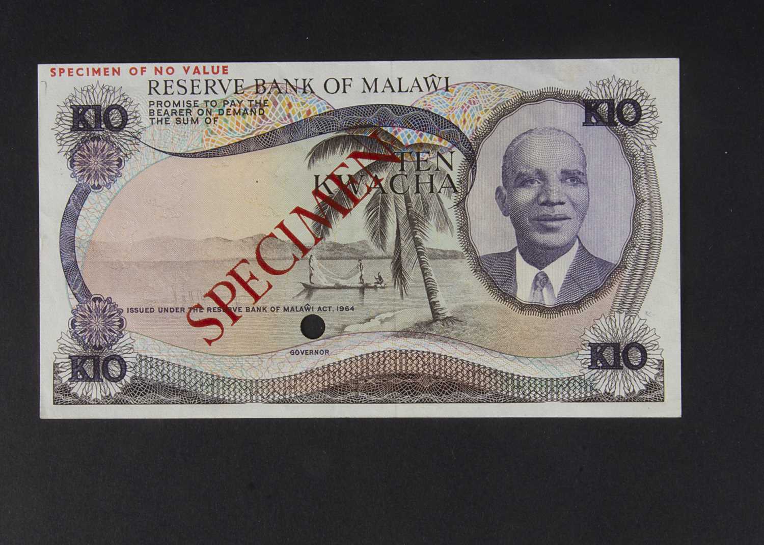 Specimen Bank Note: Reserve Bank of Malawi specimen 10 Kwacha,