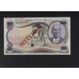 Specimen Bank Note: Reserve Bank of Malawi specimen 10 Kwacha,