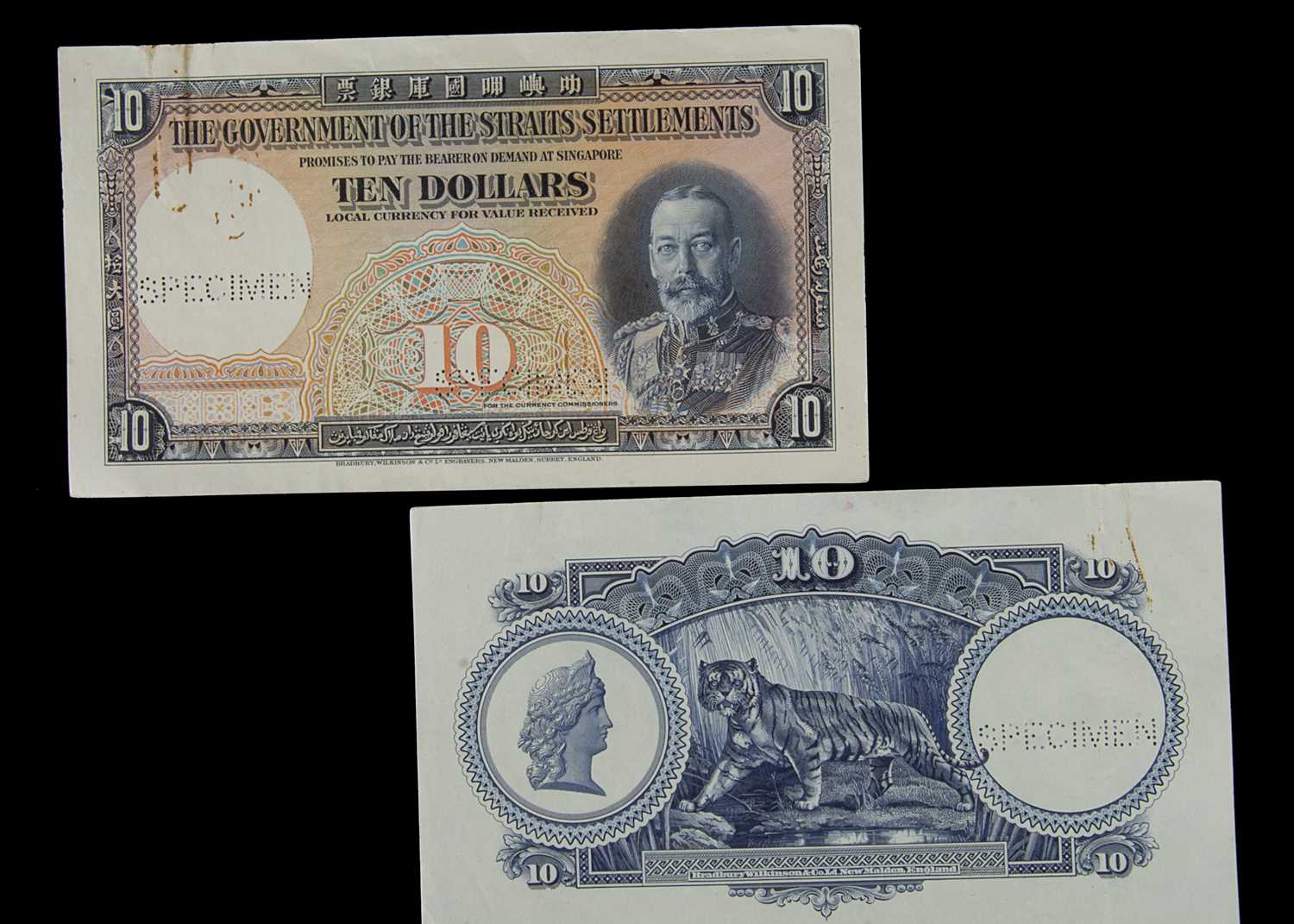 Specimen Bank Note: The Government of the Straits Settlements specimen 10 Dollars,