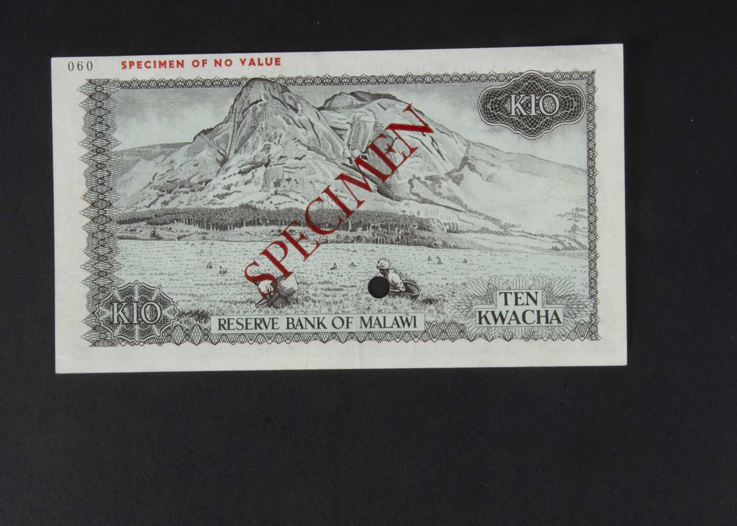 Specimen Bank Note: Reserve Bank of Malawi specimen 10 Kwacha, - Image 2 of 2