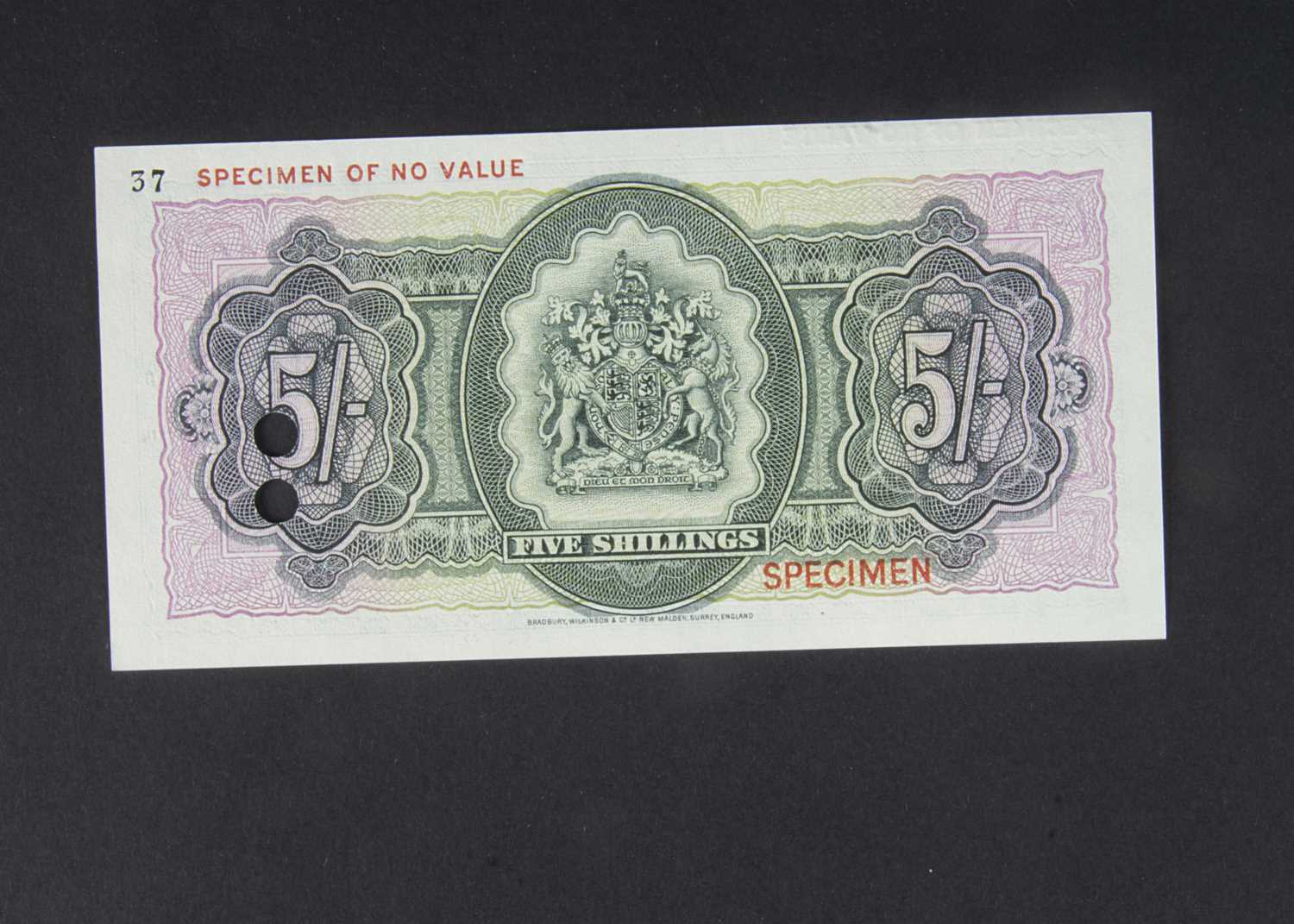 Specimen Bank Note: Bermuda Government Specimen 5 Shillings Elizabeth II, - Image 2 of 2