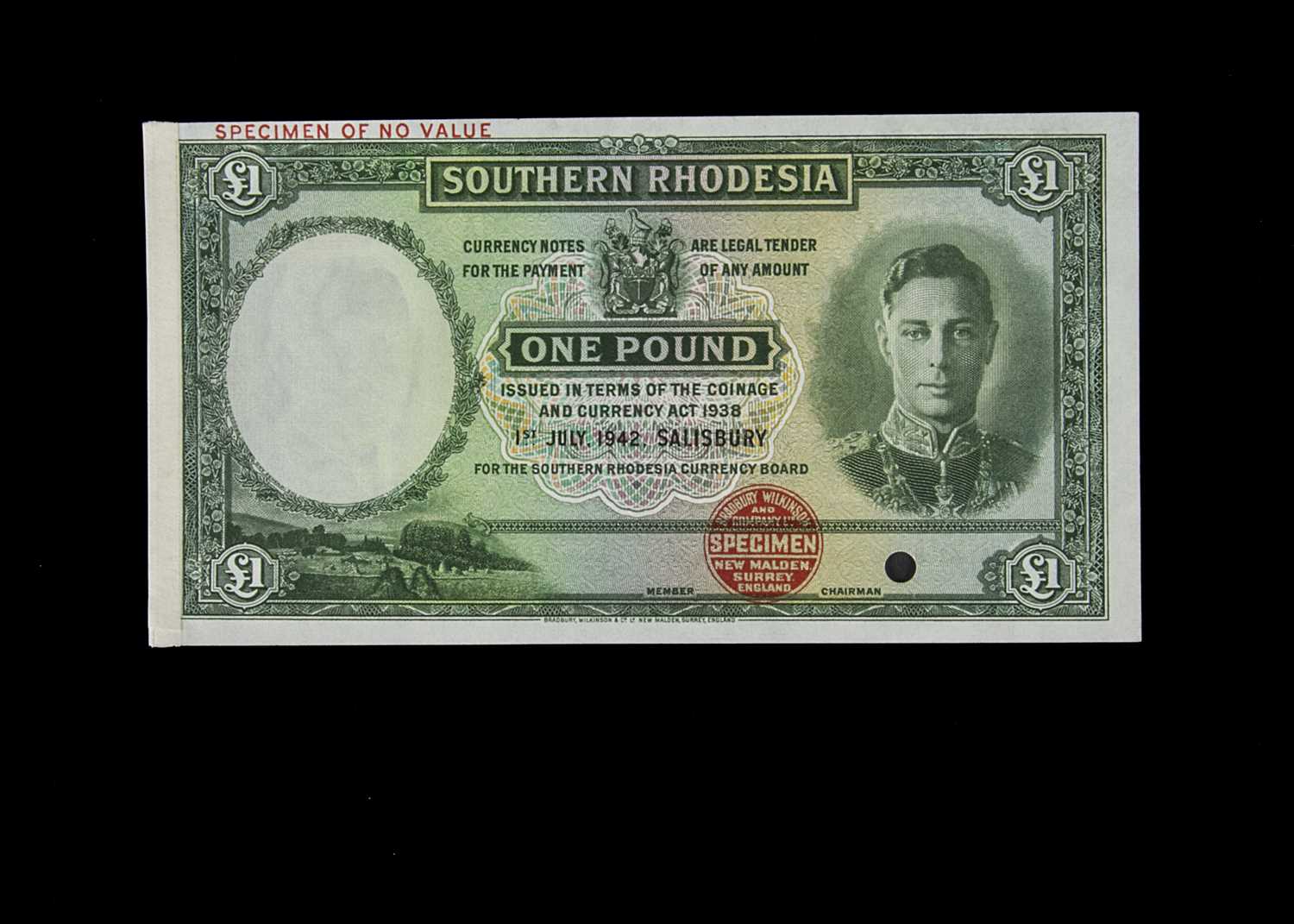 Specimen Bank Note: Southern Rhodesia specimen 1 Pound,