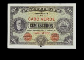 Specimen Bank Note: National Bank Ultramarino specimen 100 Escudos,